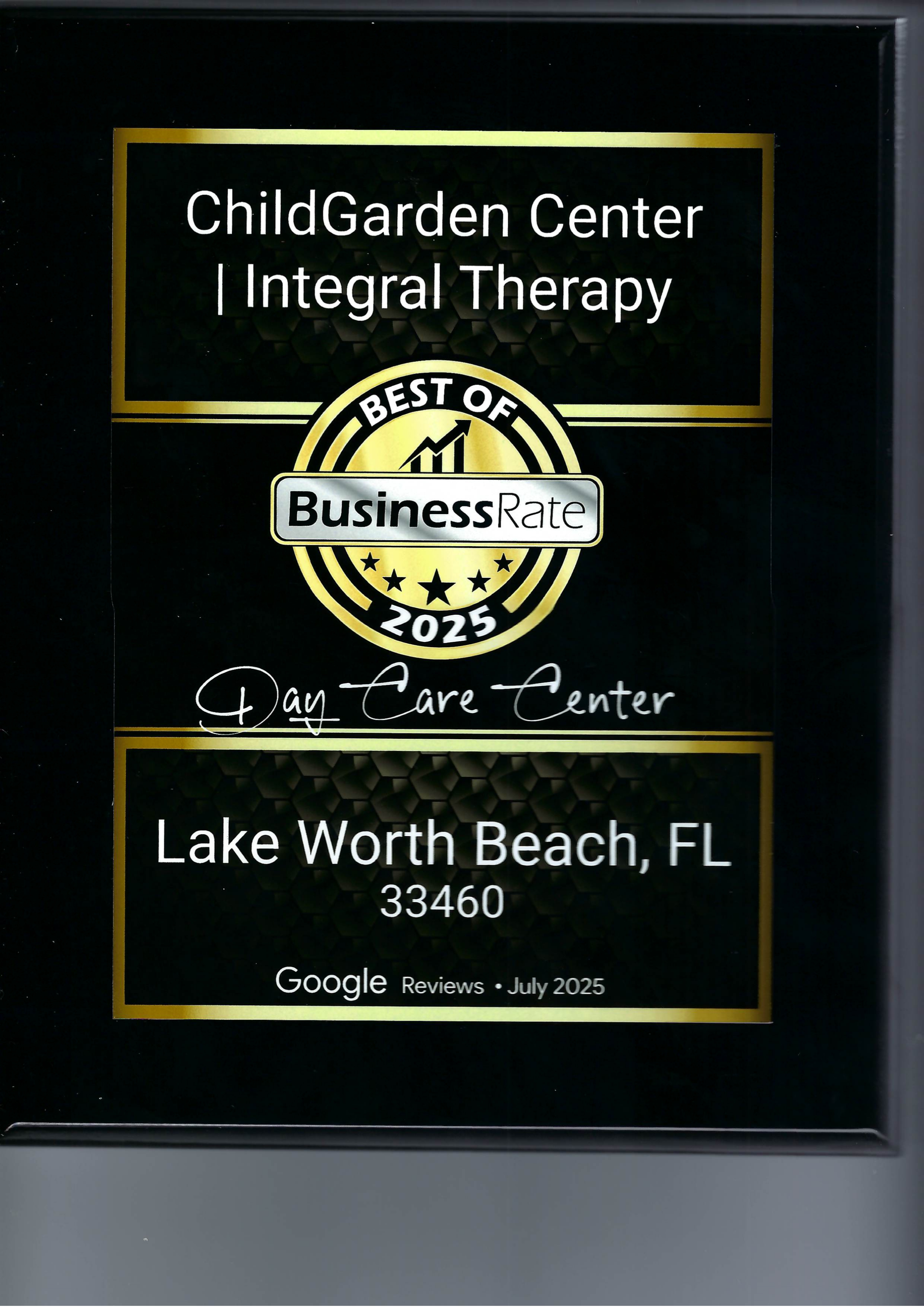 Best of BusinessRate 2025 award presented to ChildGarden Center in Lake Worth Beach, Florida